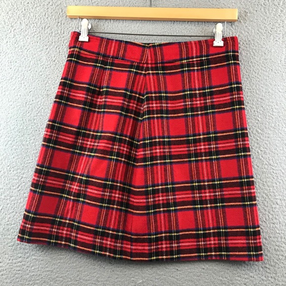 New J. Crew Women's Size 8 Wool-Blend A-Line Mini Skirt Red Holiday Tartan Plaid - Picture 1 of 11